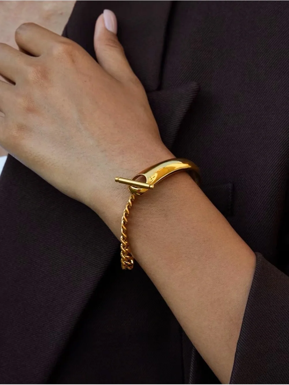18K Gold Plated Toggle Curb Chain Bracelet Stainless Steel